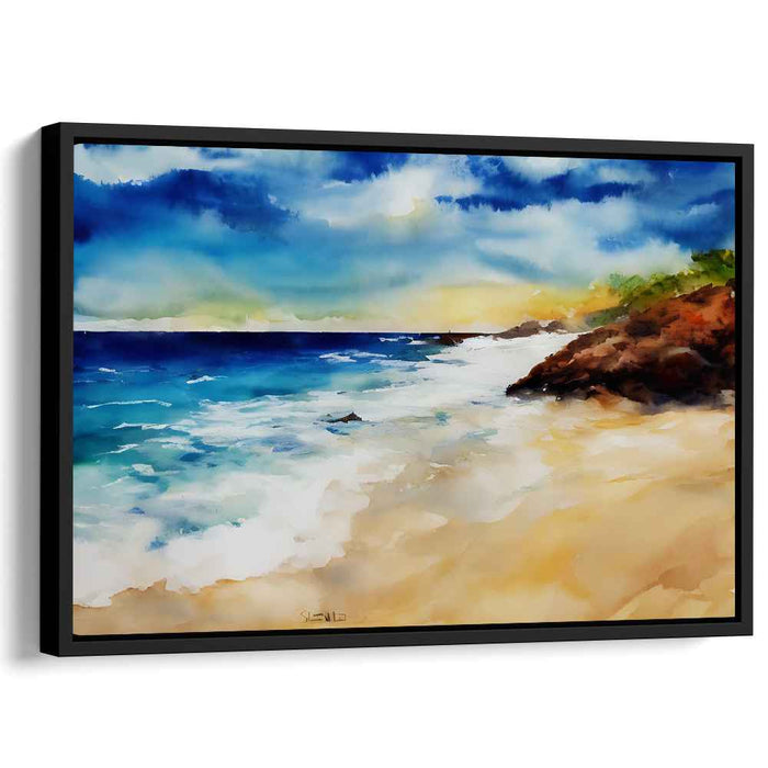 Coastal Palette: Watercolor Beach Landscape Canvas Art