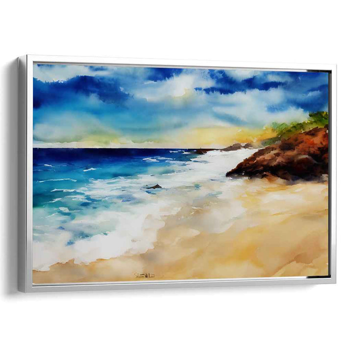 Coastal Palette: Watercolor Beach Landscape Canvas Art