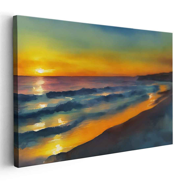 Twilight's Painted Horizon: Impressionist Sunset Over Ocean Canvas Art Print