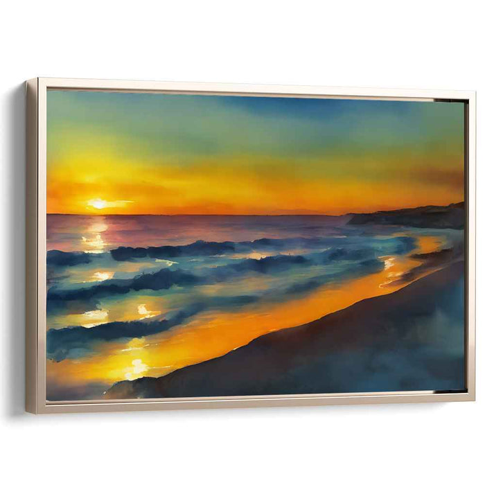 Twilight's Painted Horizon: Impressionist Sunset Over Ocean Canvas Art Print