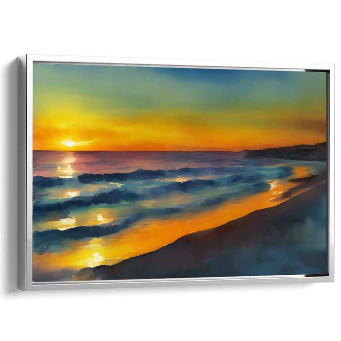 Twilight's Painted Horizon: Impressionist Sunset Over Ocean Canvas Art Print