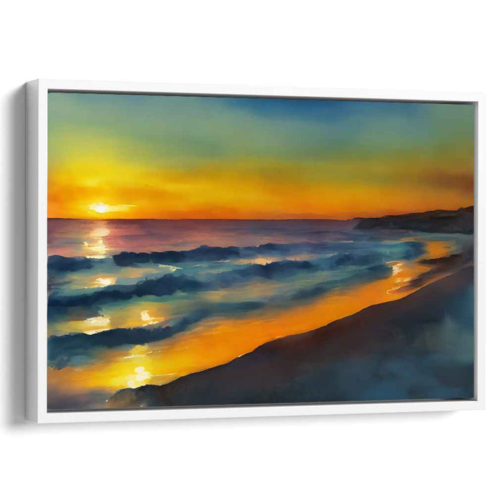 Twilight's Painted Horizon: Impressionist Sunset Over Ocean Canvas Art Print