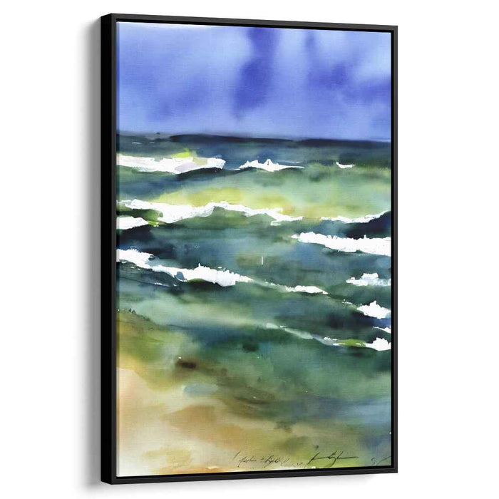 Tempestuous Aqua Skies: Watercolor Seascape with Dramatic Sky
