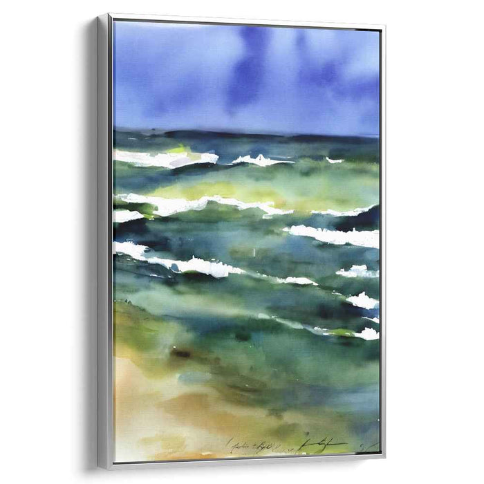 Tempestuous Aqua Skies: Watercolor Seascape with Dramatic Sky