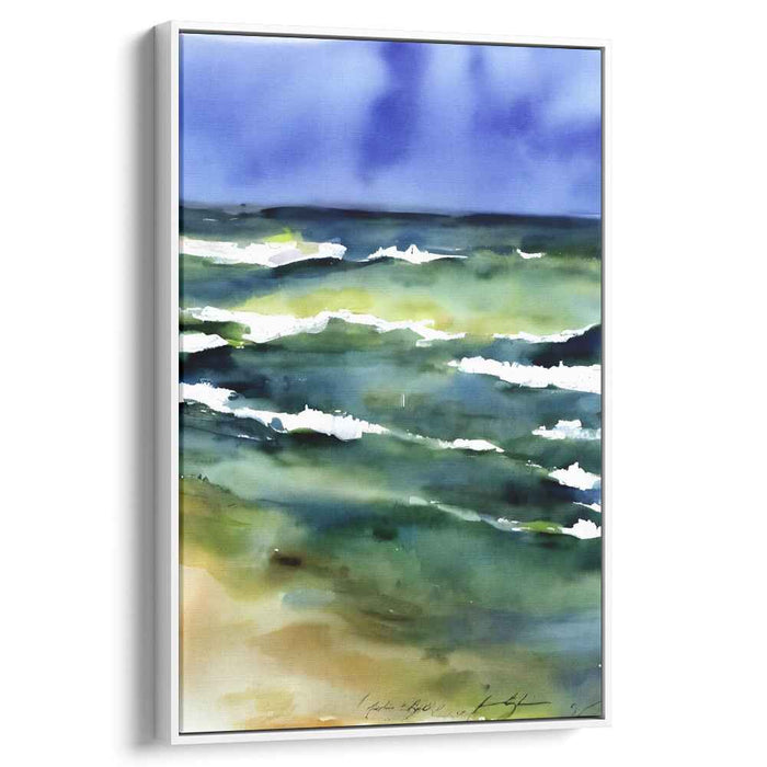 Tempestuous Aqua Skies: Watercolor Seascape with Dramatic Sky