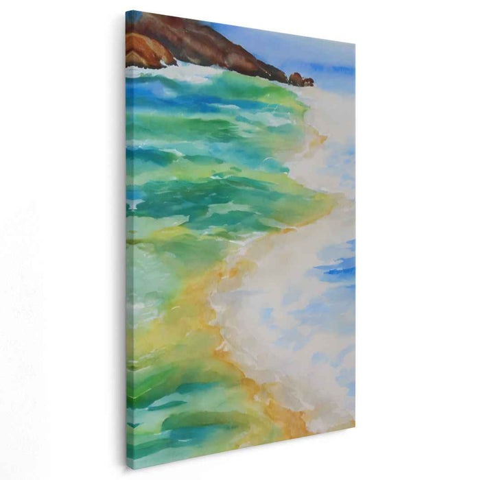 Ocean Breeze Glimpse: Watercolor Beach Vista Canvas Art Print