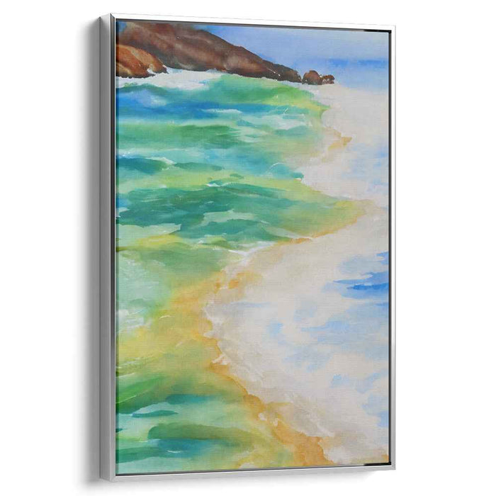 Ocean Breeze Glimpse: Watercolor Beach Vista Canvas Art Print