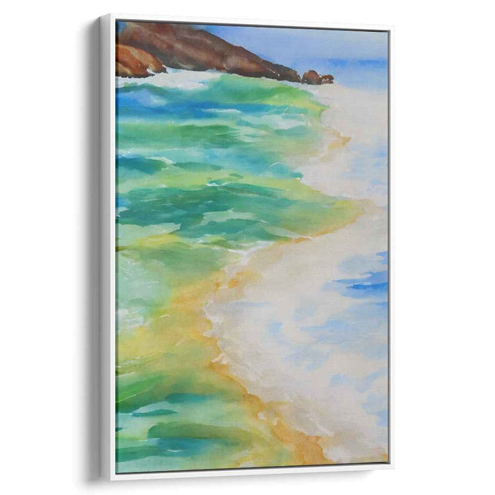 Ocean Breeze Glimpse: Watercolor Beach Vista Canvas Art Print