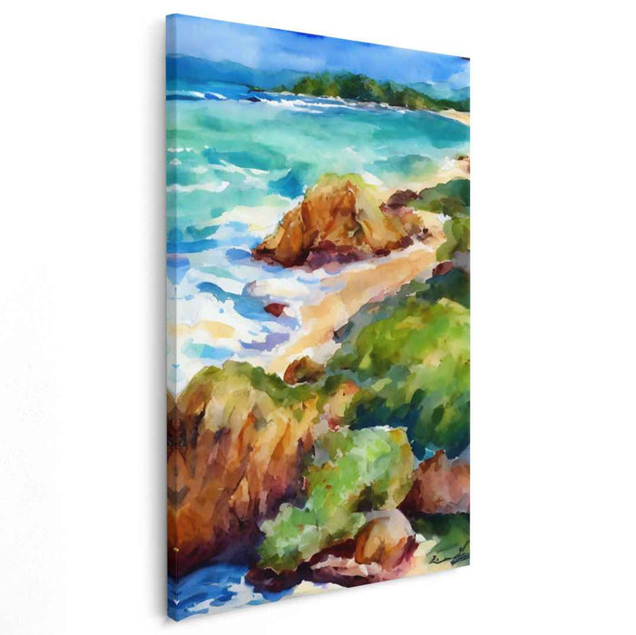 Ripple Spectrum Dreams: Vibrant Watercolor Seascape Canvas Art