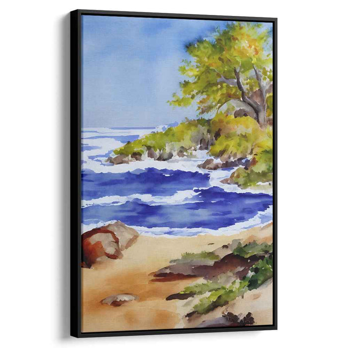 Aquamarine Shores: Watercolor Beach and Sea Landscape