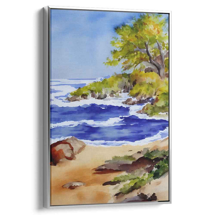 Aquamarine Shores: Watercolor Beach and Sea Landscape