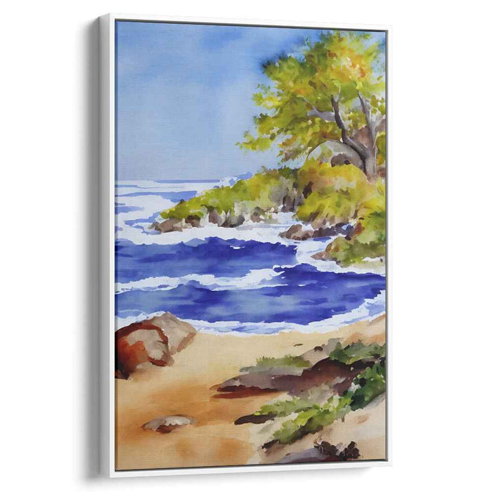 Aquamarine Shores: Watercolor Beach and Sea Landscape