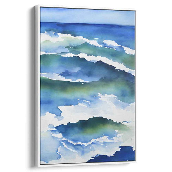 Aquamarine Reverie: Luminous Oceanic Watercolor Canvas Art