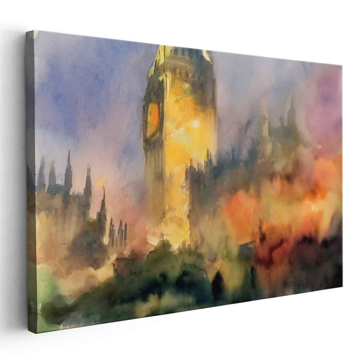 Dreamy Glow: Watercolor Impression of Big Ben at Dusk