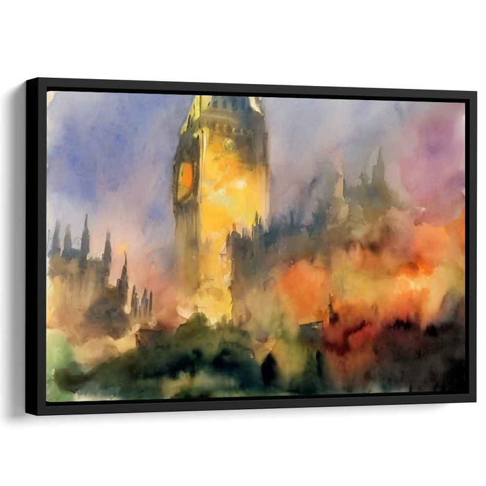 Dreamy Glow: Watercolor Impression of Big Ben at Dusk