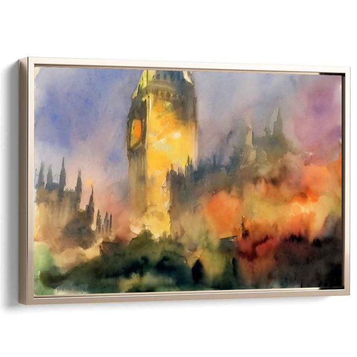 Dreamy Glow: Watercolor Impression of Big Ben at Dusk
