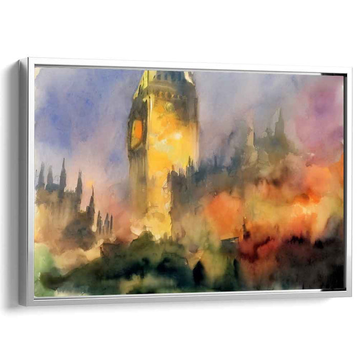 Dreamy Glow: Watercolor Impression of Big Ben at Dusk