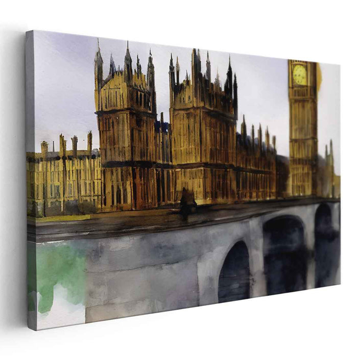 Regal River Reflections: Watercolor of London's Palace of Westminster
