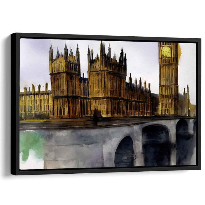 Regal River Reflections: Watercolor of London's Palace of Westminster