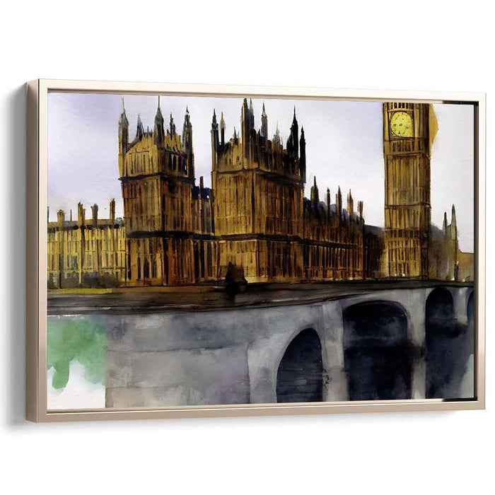 Regal River Reflections: Watercolor of London's Palace of Westminster