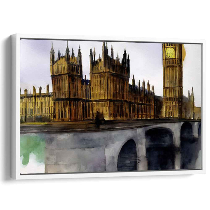 Regal River Reflections: Watercolor of London's Palace of Westminster