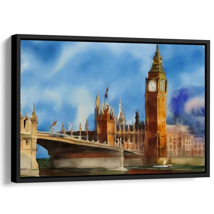London Waterscape: Watercolor Impression of Big Ben and Westminster