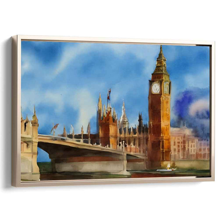 London Waterscape: Watercolor Impression of Big Ben and Westminster