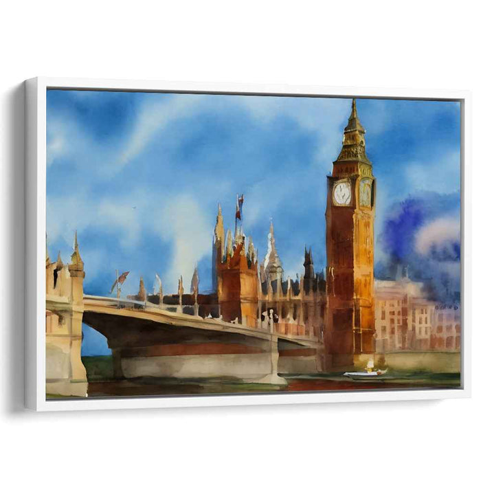 London Waterscape: Watercolor Impression of Big Ben and Westminster