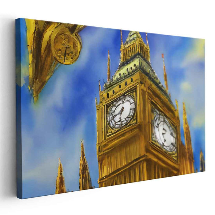 Time's Gilded Ascent: Golden Clock Tower Under Blue Skies