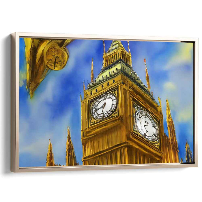 Time's Gilded Ascent: Golden Clock Tower Under Blue Skies