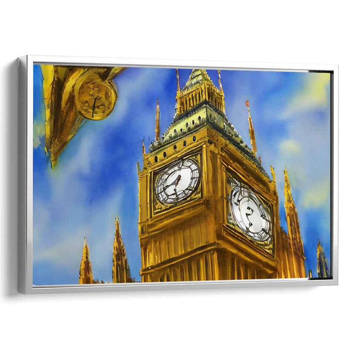 Time's Gilded Ascent: Golden Clock Tower Under Blue Skies