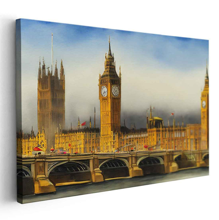 Misty Morning in Westminster: Impressionist Watercolor Canvas Art
