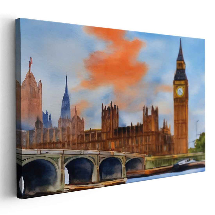 Chime of Tranquility: A Serene Watercolor View of London's Iconic Big Ben