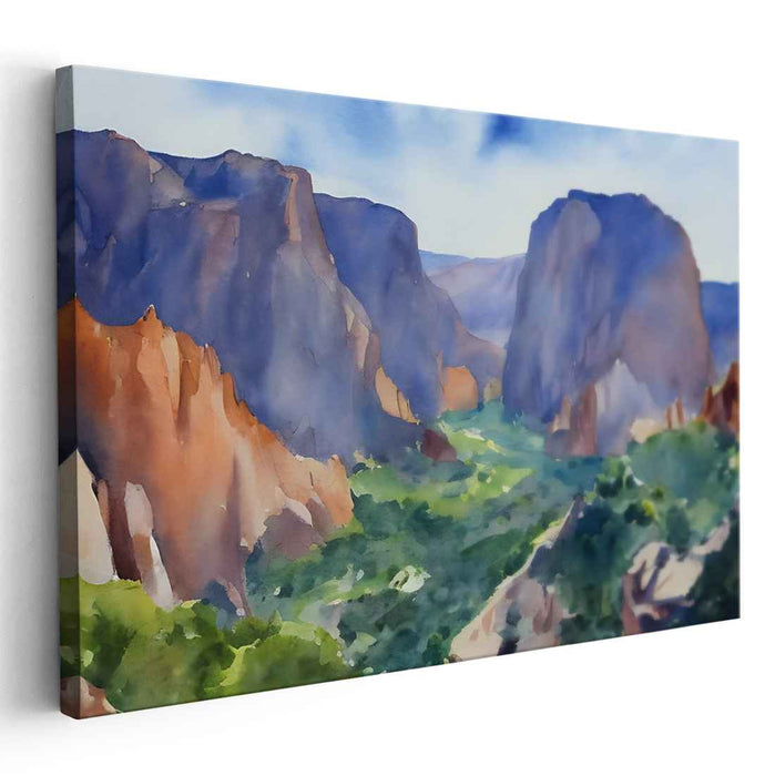 Tranquil Serenade of Earth's Majesty: Serene Watercolor Landscape of Nature's Grandeur