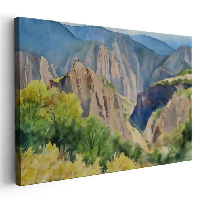 Azure Mist Serenade: Watercolor Landscape Art