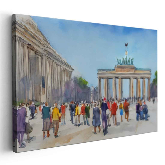 Rainbow Echoes of Brandenburg Gate: A Watercolor Ode to Berlin's Iconic Landmark