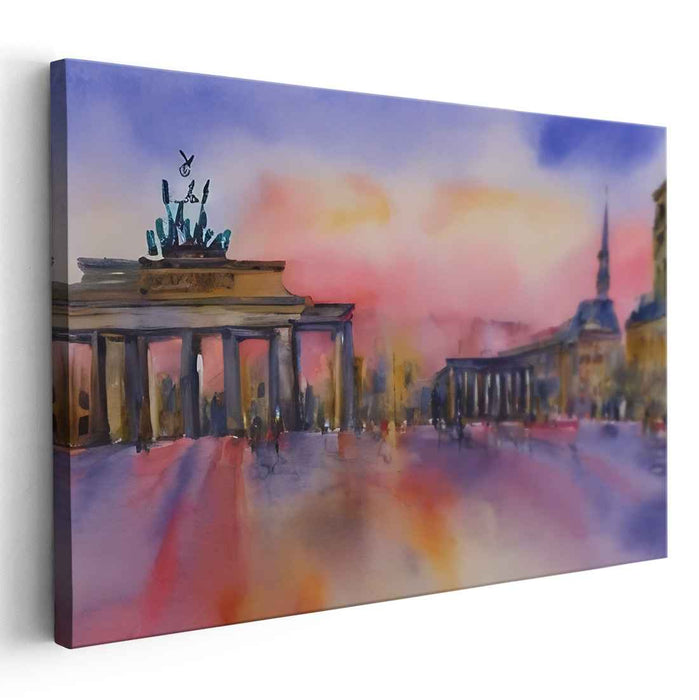 Sunset Serenade at Brandenburg Gate: Impressionistic Watercolor Art Print