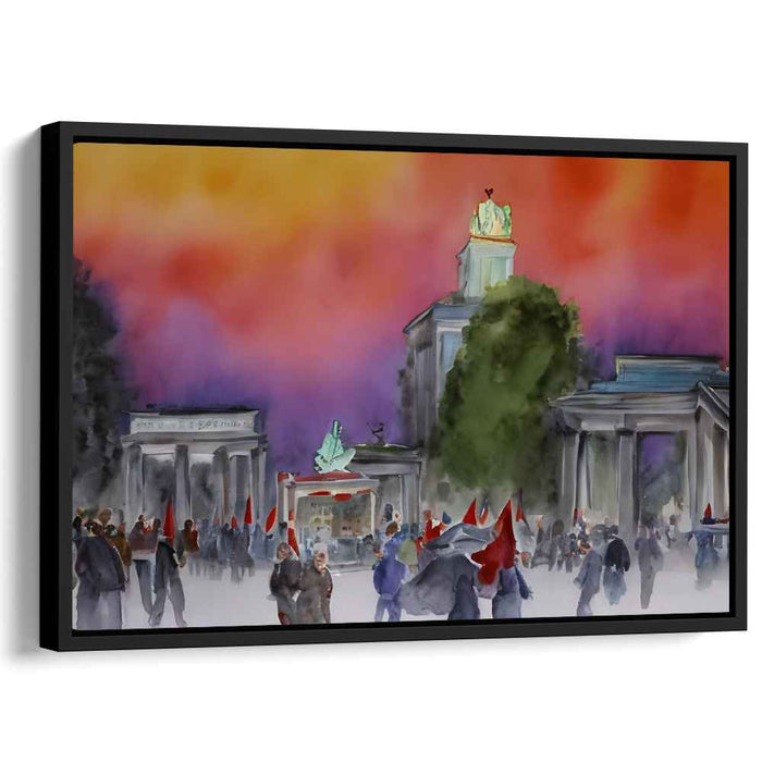 Fiery Skies Over Brandenburg: Expressionist-Inspired Watercolor Cityscape