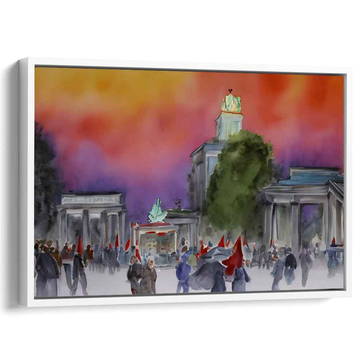 Fiery Skies Over Brandenburg: Expressionist-Inspired Watercolor Cityscape