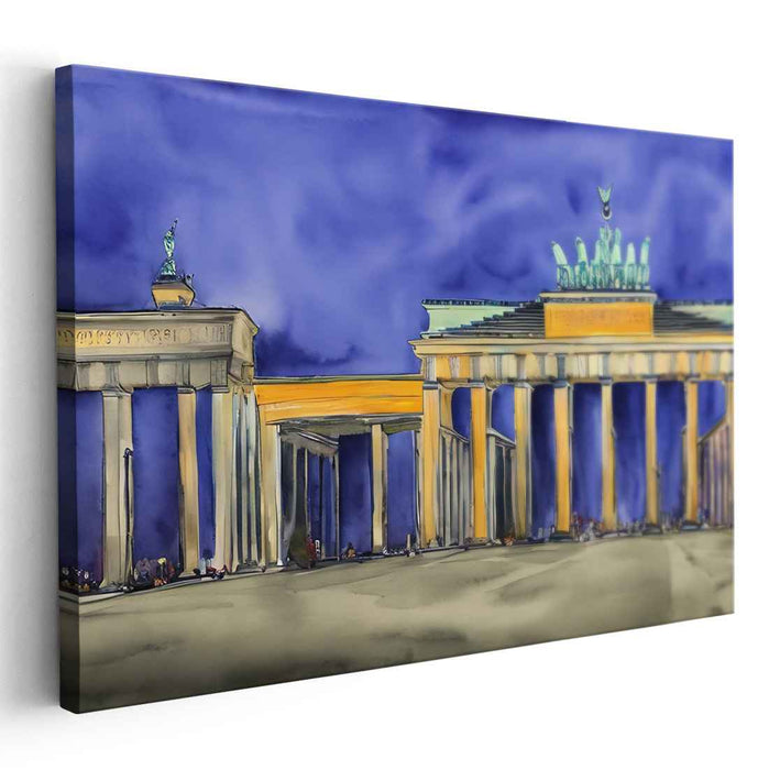 Ethereal Night at Brandenburg Gate: Contemporary Watercolor Art Print