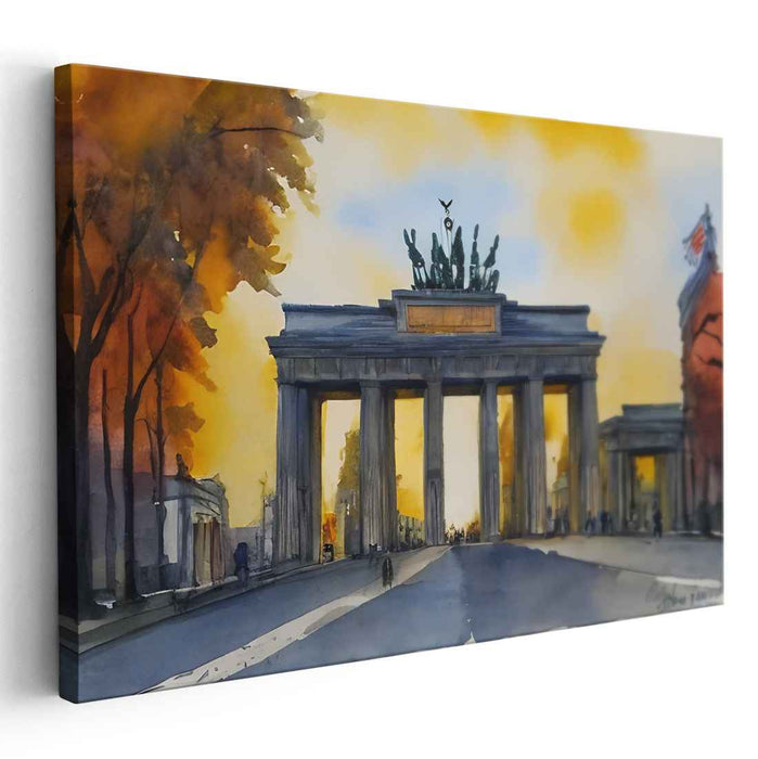 Golden Hour at the Brandenburg Gate: A Watercolor Tribute