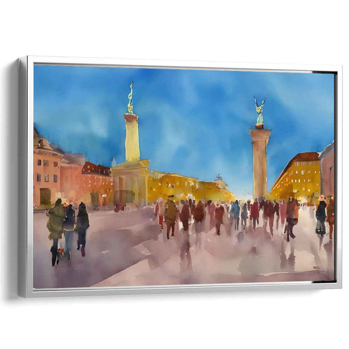 Twilight in the City Square: A Watercolor Impression