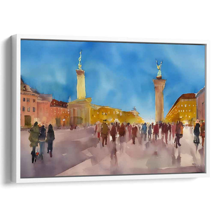 Twilight in the City Square: A Watercolor Impression