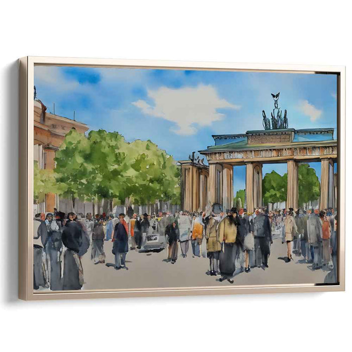 Lively Day at the Brandenburg Gate: Watercolor Urban Landscape