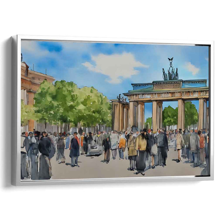 Lively Day at the Brandenburg Gate: Watercolor Urban Landscape