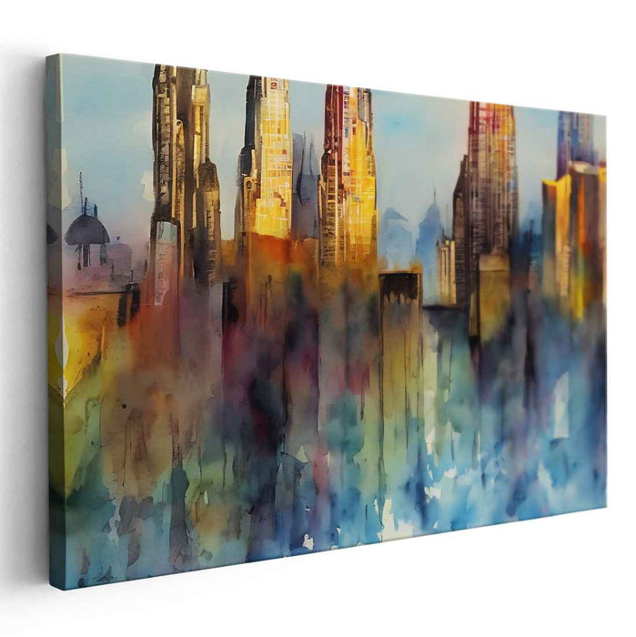 Cityscape Mirage Symphony: Watercolor Urban Dreams Canvas Art
