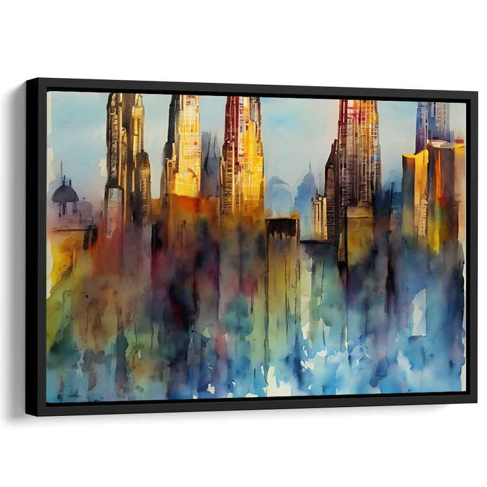 Cityscape Mirage Symphony: Watercolor Urban Dreams Canvas Art