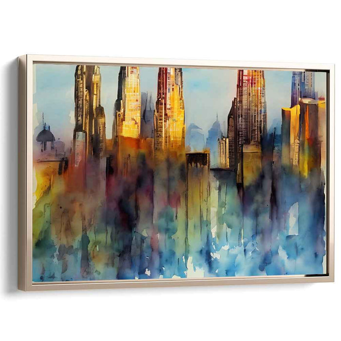 Cityscape Mirage Symphony: Watercolor Urban Dreams Canvas Art
