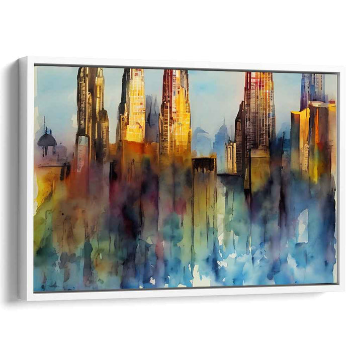 Cityscape Mirage Symphony: Watercolor Urban Dreams Canvas Art
