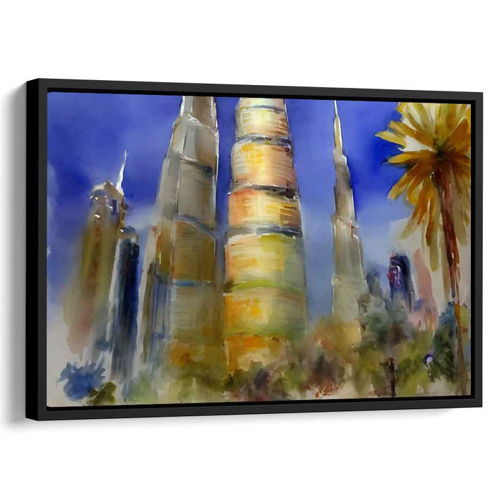 Pastel Cityscape Reverie: Impressionist Watercolor Skyline Canvas Art